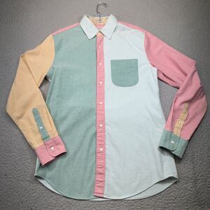 J Crew Shirt Men Small Green Slim Wolf Wall Street Pastel Block Oxford Jonah‎